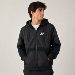 Nike Full Zip Hoodie Mens Large Black Hybrid Fleece Nylon Athletic Jacket  Tech